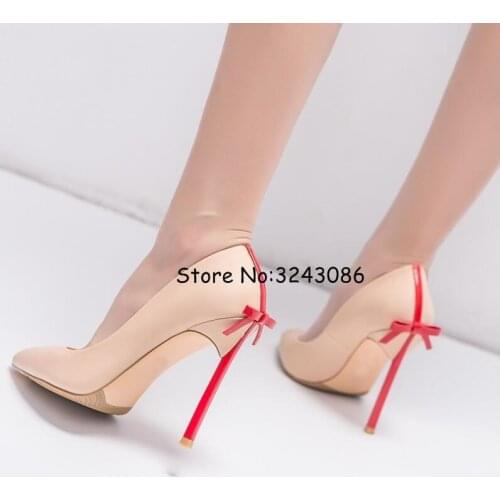 Pointy Toe Matte Leather Blade Heels Lady Dress Shoes Bowtie Back Sexy Matte Leather High Heels Butterfly-knot Fashion Pumps