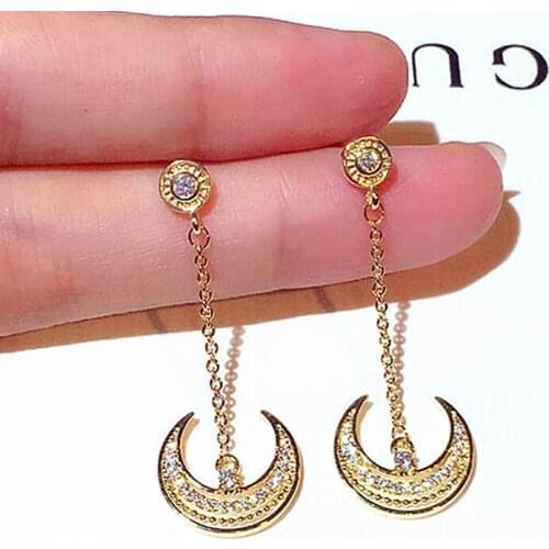 Luxury Elegant Shine Rhinestone Moon Earring for Women Feminia AAA Cubic Zirconia Drop Earrings Fine Jewelry Pendant Gift