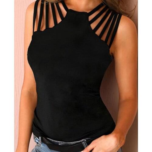 IMucci Women Tops Polyester Solid Regular Length Sexy & Club Hollow Out Tank Tops