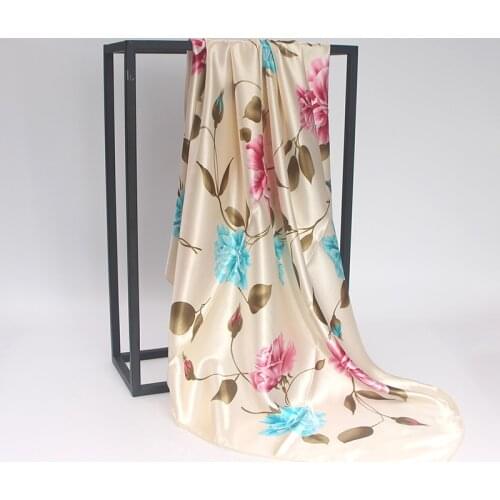 90*90cm High Quality Imitation Silk Scarf womens Scarf Polyester Large Square Scarf Ladies Head Cover Satin Scarf