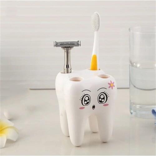 Tooth Shape Cartoon Toothbrush Holder Bathroom Decoration Accessories Floor Type Bathroom Storage Multifunction Home Tool