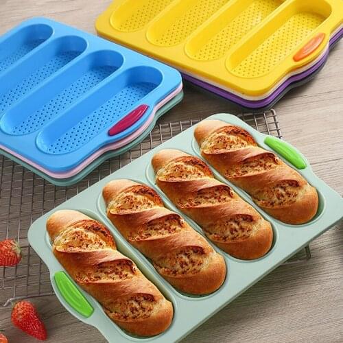 2021New Food Grade Silicone 4Grid French Bread Mold Nonstick HighTemperature Resistant Open Hole Cake Mould Bakeware Baking Tool