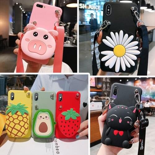 3D Cute Cartoon Case for iPhone X XS MAX XR 7 Plus 6 6S 8 11 Pro Max 2019 Wallet Cover with Lanyard Coin Key Bag