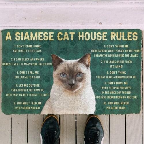 3D Printed House Rules Siamese Cat House Doormat Non Slip Door Floor Mats Decor Porch Doormat 02