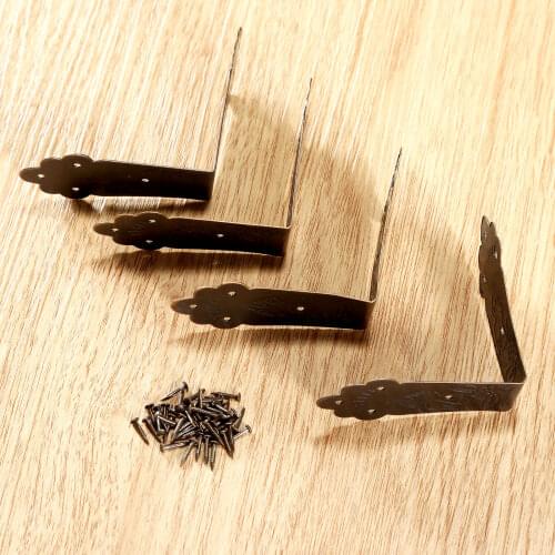 4pcs Furniture Decorative Corners Protectors Antique Bronze Iron Flower Bracket Box Covers Desk Feet legs Hardware