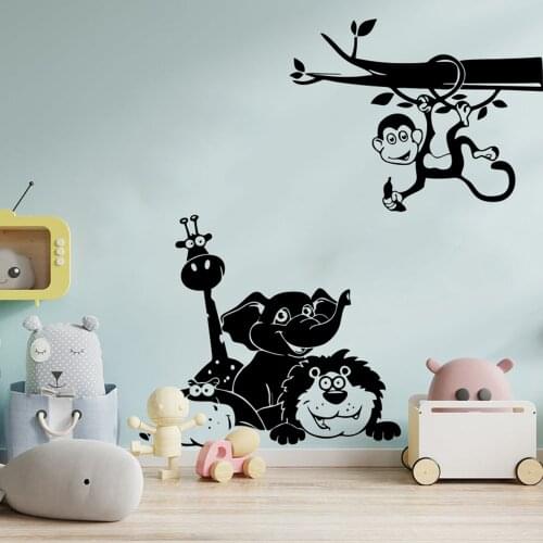 Large Monkey Giraffe Lion Elephant Wall Decal Playroom Nursery Jungle Forest Safari Zoo Animal Wall Sticker Kids Room Vinyl Deco