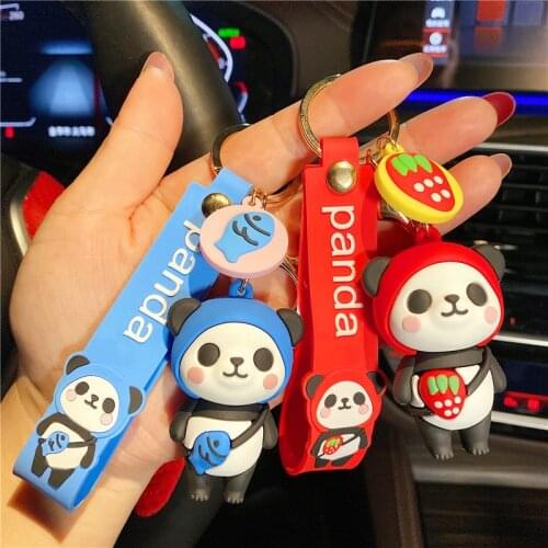 China National Treasure Mascot Panda Keychain Anime Cute Doll Men Women Couple Bags Ornaments Car Accessories Key Ring Gift
