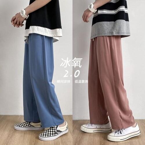 Pants Ice Silk Solid Color Summer Trend For Men Sport Streetwear Sweethearts Outfit College Tidal Current Recommend Hot Sale