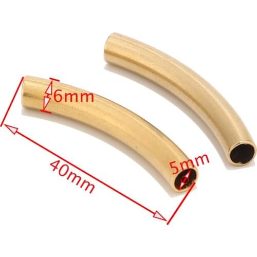 5pcs Stainless Steel Curved Tube Spacer Beads Fit 2/3/5mm Round Leather Cord Gold Tone Spacer Bead For DIY Jewelry Making