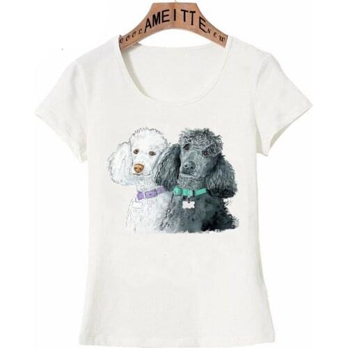 Black And White Poodle Sisters Poodles Pretty Cute Print T-Shirt Fashion Women Short Sleeve Casual Girl Tops Funny Hip Hop Tees