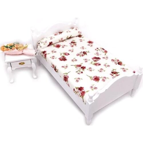 DIY 1:12 Dollhouse Mini Furniture Wooden Bed With Pillow Model Doll House Decor Toys