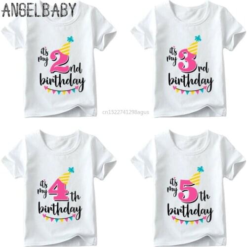 Girls Happy Birthday Number 1-7 Print T shirt Baby Summer White T-shirt Kids Birthday Present Number Print Clothes,HKP2432