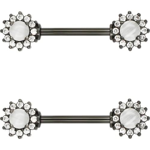 JHJT 14G 2PCS Nipple Barbell Ring Sun Flower 316L Surgical Steel Sexy Women Shied Nipple Bar Piercing Body Jewelry