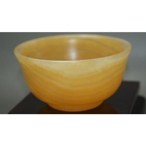 Collection Chinese Natural RARE hand engraving YELLOW JADE BOWL Family decoration crafts
