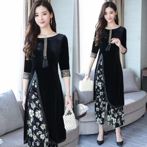 Spring autumn india Pakistan Women Clothing New design Europe style Fashion 2 pieces sets vintage pattern elegant ethnic costume