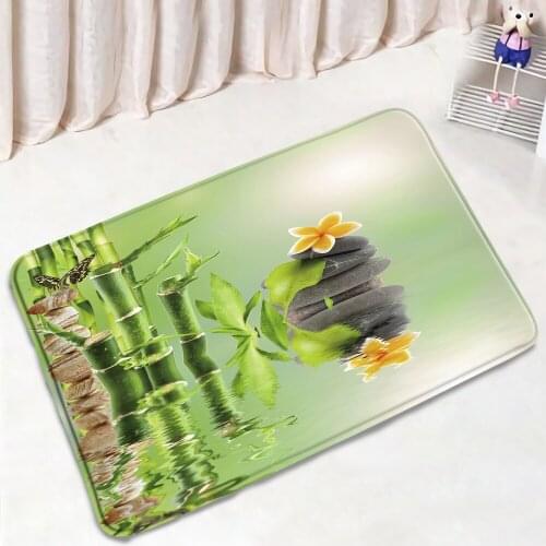 Zen Stone Bathroom Mat Flower Green Bamboo Scenery Pattern Non-Slip Rugs Bath Decor Bath Kitchen Door Mats Doorway Aisle Carpet
