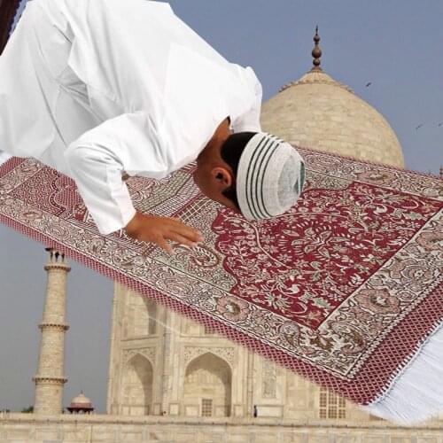 Red Mosque Pattern Muslim Prayer Mat Tassel Floor Carpet Turkish Islamic Rug GXMA