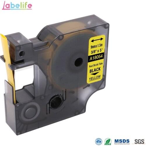 Labellife 18054 Black on Yellow 9mm for DYMO Rhino Industrial IND Heat Shrink Tubes LabelWriter and Industrial Label Printer
