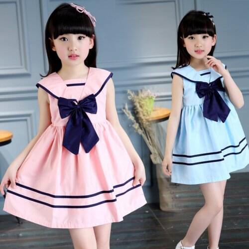 Summer New Girls Dresses Middle School Childrens College Wind School Uniform Big Bow Baby Childrens Wear