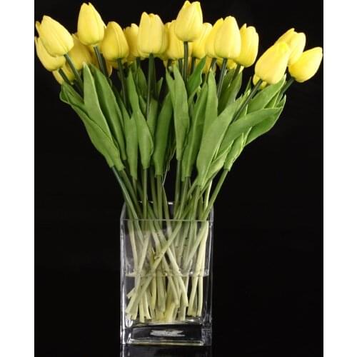 Bestselling 10pcs Yellow Latex Tulip Flower with Leaves For Wedding Decorate
