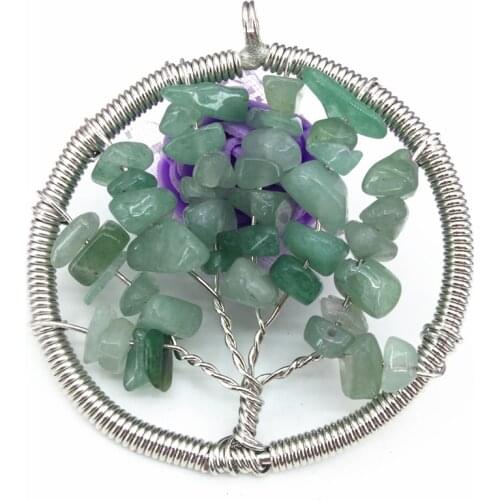 Fashion natural stone green aventurine gravel energy round pendant 50mm amulet numen health winding silver-color jewelry B3049