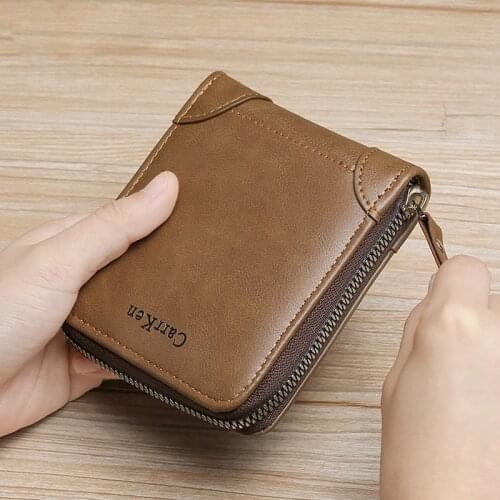 Mens Leather Wallet Zipper Small Purse Card Holder Man Carteira Masculina Couro Coin Purse Man Porte Monnaie Money Bag 2021