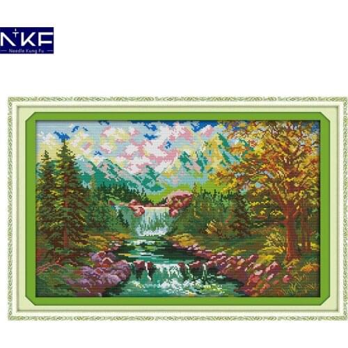 NKF The Mountain Stream Embroidery Cross Stitch Needlework Counted Cross Stitch Kits for Embroidery Chinese Cross Stitch Kits