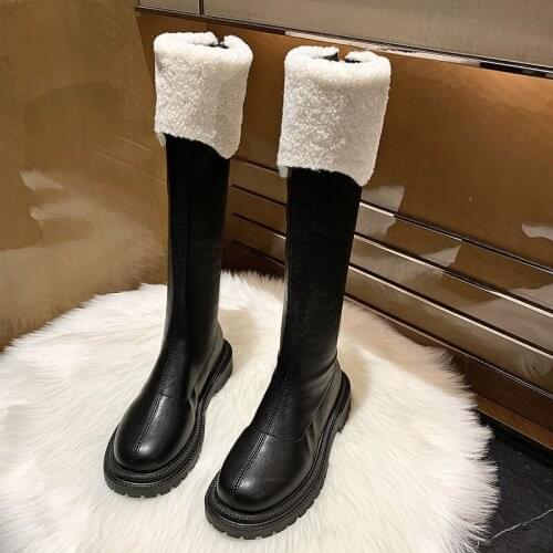2021 Newest Below The Knee Long Boots Female Autumn and Winter New Little Tall Knight Boots Thick Fur Over-the-Knee Skinny Boots