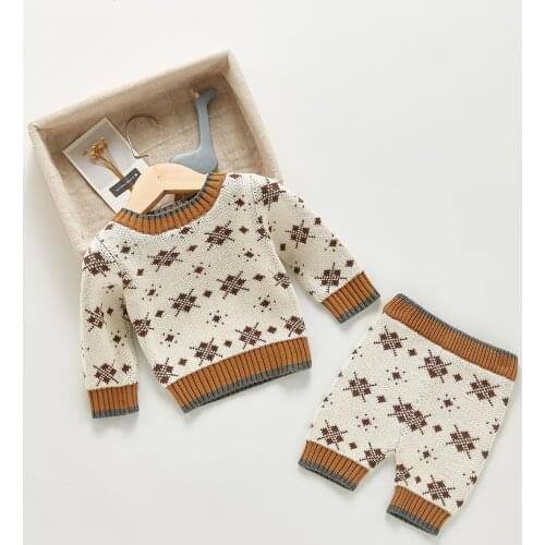 2021 Autumn Winter New Baby Sweater Set Sweater + Knit Pants 2pcs Infant Boy and Girl Warm Clothes Knitted Suit