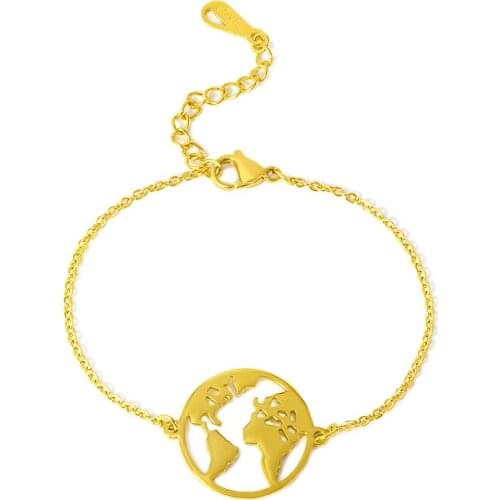 New Chain Link World Map Bracelets & Bangles For Women Couple Globe Bracelet Charm Travel Jewelry Wanderlust Earth Bracelets