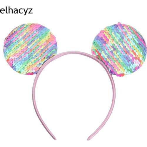 1PC Reversible Sequins Fashion Party Wear Hair Hoop Glitter Sequins Mouse Ears Girls Hair Band Women Cute DIY Hair Accessories