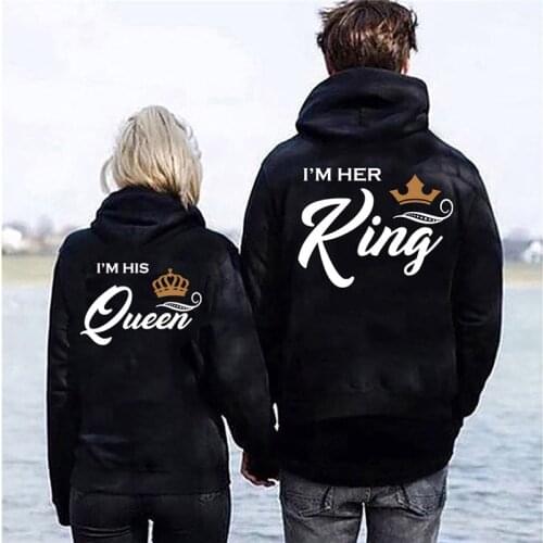 Casual King Queen Letter Women Hoody 2020 Womens Clothing Her King His Queen Couple Hooded Print Sweatshirt