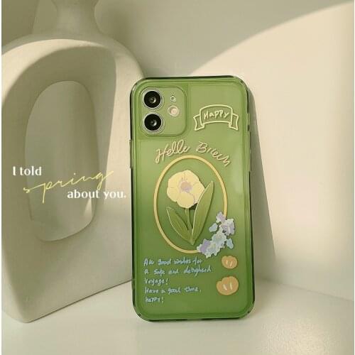 Retro Sweet Yellow flowers Jelly green clear Korean Phone Case For iPhone 11 12 Pro Max Xr Xs Max 7 8 Plus 7Plus case Cute Cover