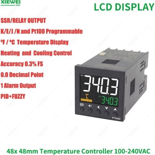 Free Shipping Din 48mm Relay SSR Output K J Pt100 Input PID temperature Controller AC100-240V Controller with 1 alarm output