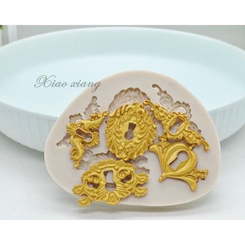 Retro Key Keyhole Flower Lace Cake Decorating Tools DIY Fondant Silicone Molds For Baking Pastry Kitchen Accessories M2102