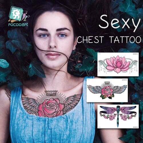 Rocooart New Arrival Sexy and Cool Body Decoration Sticker For Female Big Size Flower on Chest Temporary Tattoo Sticker Taty