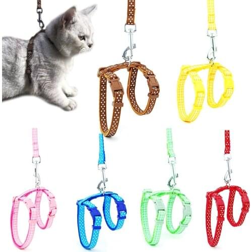 Cat Pet collar Harness Leash Adjustable Nylon Dot And Plaid Kitten Puppy Halter Collar Dog Pet Harness Belt