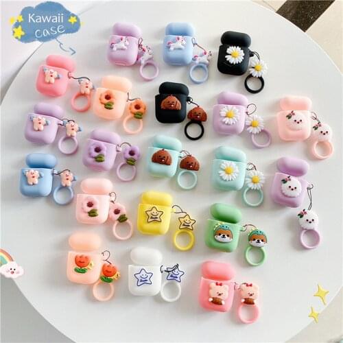 Cute Silicone Cover For Airpods 2 Kawaii Cartoon Soft Animal Flower Wireless Earphone Case Accessories With Keyring
