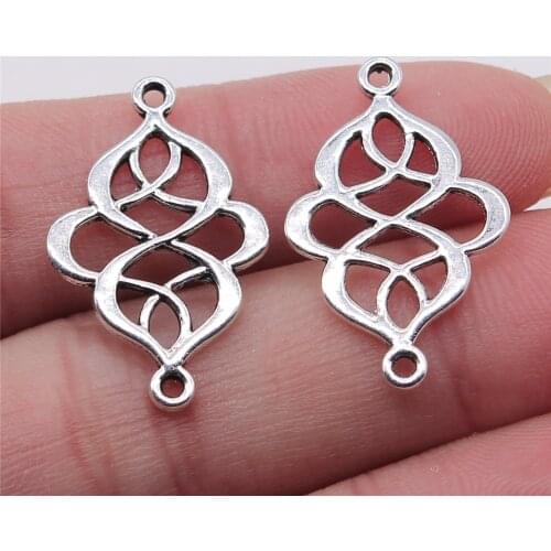 WYSIWYG 10pcs Jewelry Diy Handmade Craft Charms Antique Silver Color 17x26mm Chinese Knot Connector Connector