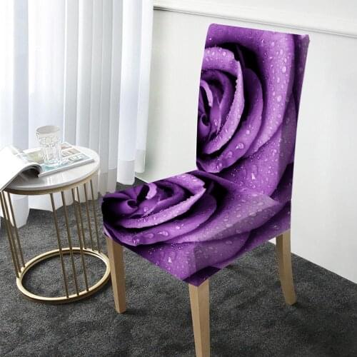 Purple Rose Chair Cover Elastic Dining Chair Protector Cover Removable Washable Slipcover for Christmas Banquet Party Home Decor