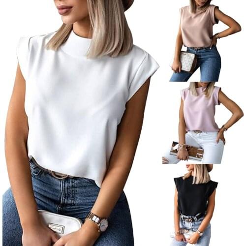 Summer Sleeveless Tank Vest For Women 2020Loose Solid Pullover Top Stand-up Collar Meeting Officewear Shirt Tank Black Plus Size