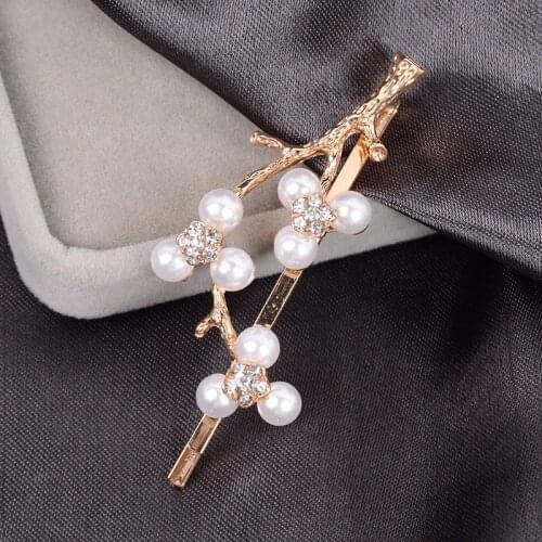Fashion Golden Silver Hairpins For Women Trendy Crystal Imitation Pearl Branch Hair Clips Hair Female Holder Hair Accessories