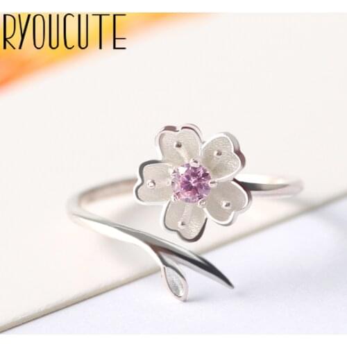 Bijoux Fashion Real Silver Color Zircon Flower Rings for Women Boho Adjustable Antique Rings Anillos