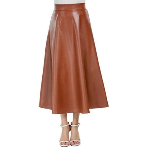 Winter Pu Leather Skirt Women Maxi Long Skirts Womens High Waist Slim Autumn Vintage Pleated Skirt Black XL XXL