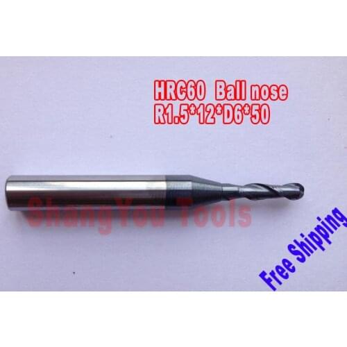 3pcs 6mm 2 Flutes Milling tools Milling cutter Ball nose End Mill CNC router bits hrc60 R1.5*12*D6*50