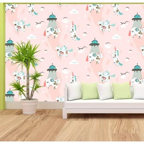 3d Pink Cartoon Unicorn Kids Wallpapers for Living Room Bed Walls In Rolls Sticker Home Decoration Contact Peel Stick Furniture