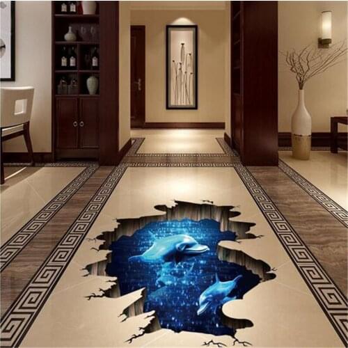 3D Vivid Floor Underwater Dolphin Wall Sticker For Kids Room Bedroom Living Room Wall Decals