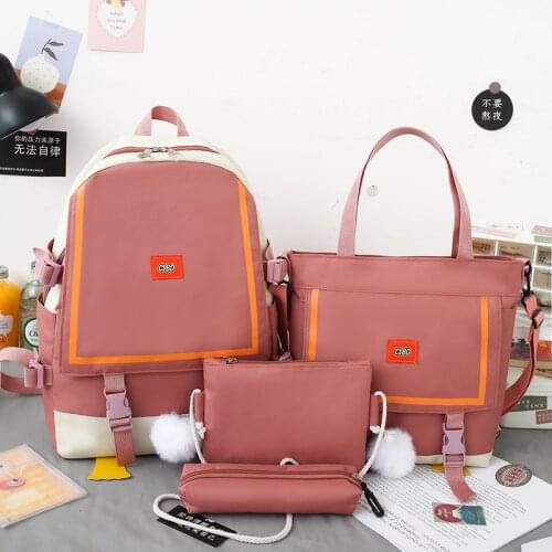 4Piece/Set Kawaii Schoolbags For Teenage Girls Women Backpack 2021 Canvas Travel Back Pack Student Notebook Bookbags Schoolbag50