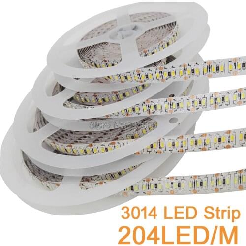 5m DC 12V 3014 LED Strip 3014 SMD 204LEDs/m IP65 IP20 Waterproof White / Warm White Super Bright Flexible LED Stripe Light