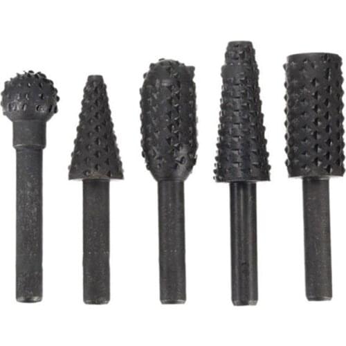 5pcs 1/4" Shank Rotary Drill Bits Set Rasp Burr Electric Grinder Accessories For Woodworking Metal Wood Carving Grinding Tool